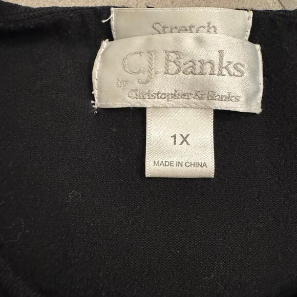 CJ Banks Black Stretch Top 1X Beaded Neckline Long Sleeve - Picture 3 of 3